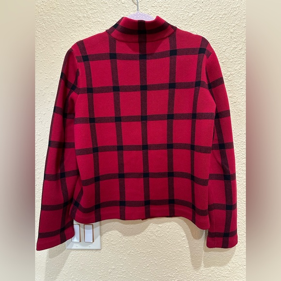 Ralph Lauren Windowpane Red/Black Full Zip Sweater SZ LGE - Picture 2 of 8